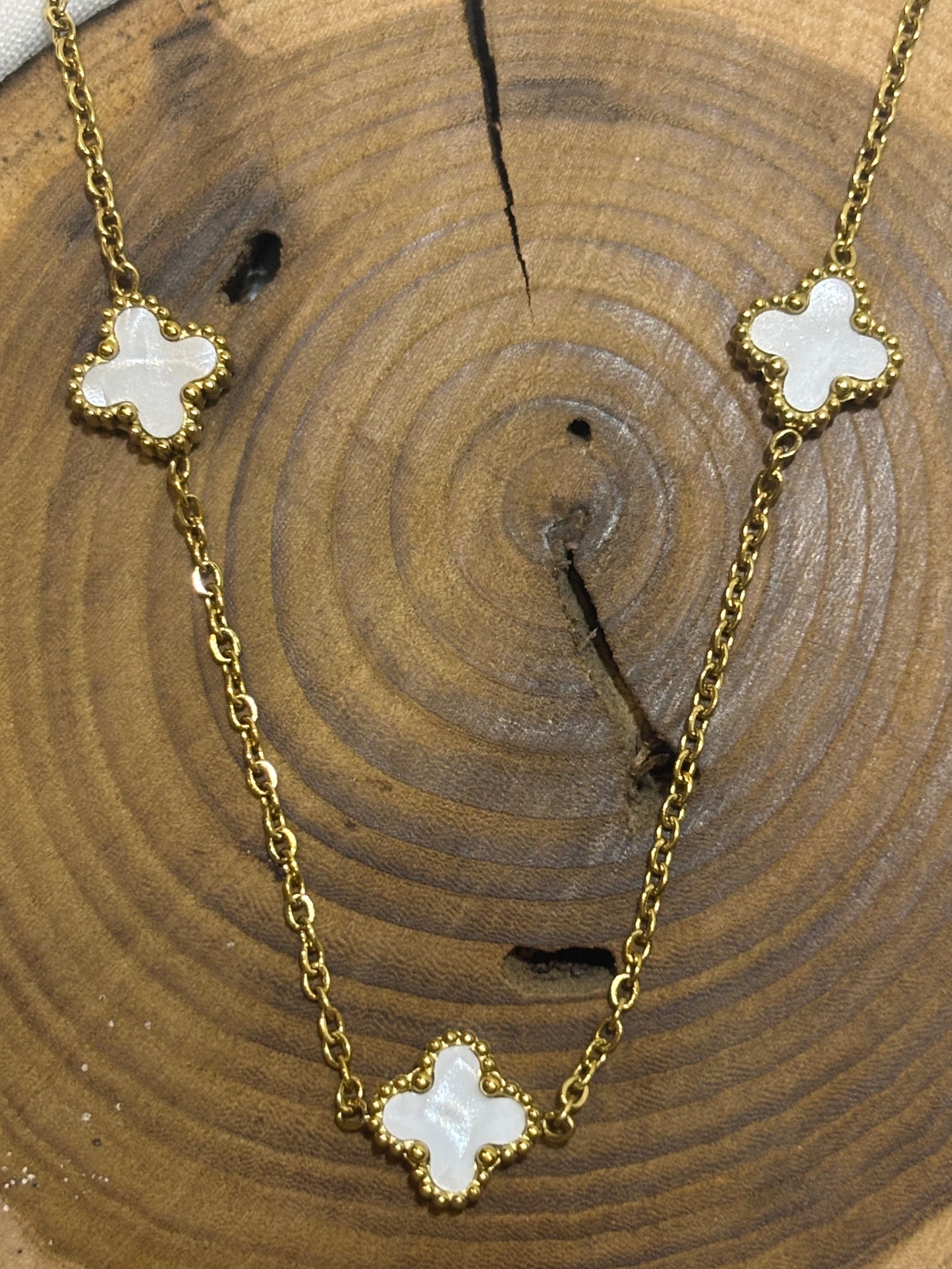 Van Cleef Gold Renk Beyaz Taşlı Kolye